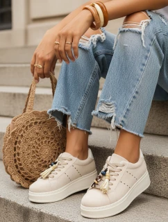 Dámske semišové tenisky so strapcami na platforme béžovej farby FashionStreet ZY1414