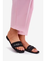 Płaskie Klapki Damskie Z Paskiem I Sprzączką Czarne Zilina