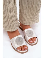 Klapki Damskie Na Płaskim Obcasie Z Ozdobą S.Barski KV51-013 Srebrne