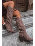 Kozaki Kowbojki Damskie Na Słupku Z Eko Zamszu Khaki Coretta