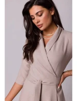 Zavinovacie šaty so šálovým golierom B255 - béžové - BEwear Zavinovacie šaty so šálovým golierom B255 - béžové - BEwear