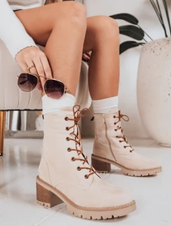 Dámske semišové šnurovacie čižmy béžové FashionStreet ZY1235