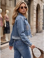 Dámska džínsová prechodová bunda s výšivkou, modrá, FashionStreet TY5901 Dámska džínsová prechodová bunda s výšivkou, modrá, FashionStreet TY5901