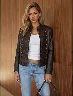 Dámska kožená bunda Napoleonka, hnedá, FashionStreet TY6042 Dámska kožená bunda Napoleonka, hnedá, FashionStreet TY6042