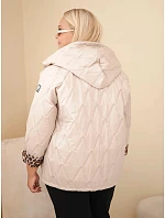 Dámska bunda vo veľkosti Plus Size s kapucňou a leopardovým lemom, tmavo béžová