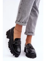 Damskie Skórzane Półbuty Loafersy Z Ozdobą Laura Messi 2699 Czarne