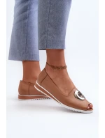 Czółenka Damskie Z Ozdobą Eko Skórzane Ciemnobeżowe Biolita