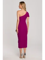 K146 Šaty na jedno rameno - rubínové