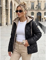 Dámska prešívaná prechodná bunda s kapucňou, čierna, FashionStreet TY5886 Dámska prešívaná prechodná bunda s kapucňou, čierna, FashionStreet TY5886
