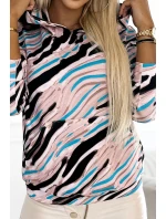 390-4 Mikina klokanka s kapucňou - béžová, čierna a modrá vlna