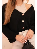 Dámsky sveter s výstrihom do V a gombíkmi čierny Dámsky sveter s výstrihom do V a gombíkmi čierny