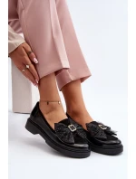 Damskie Lakierowane Mokasyny Z Kokardą Laura Messi 2786 Czarne