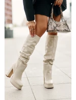 Wsuwane Kozaki Na Słupku I Platformie Z Marszczeniem Ocieplane Jasnobeżowe Beridra