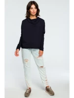 B094 Oversized top s výstrihom do V na chrbte - tmavomodrý