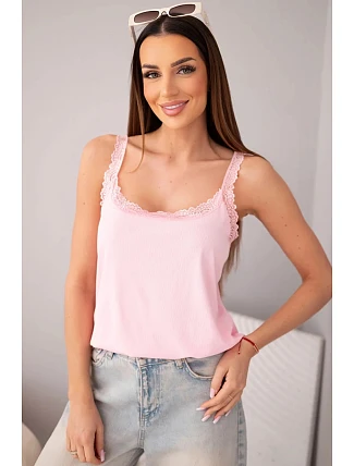 Dámska blúzka s čipkovaným lemom candy pink Dámska blúzka s čipkovaným lemom candy pink