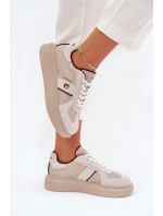 Skórzane Damskie Sneakersy Na Platformie Daniel Lopez Just Dare SS2D4003 Beżowe