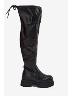 Kozaki Damskie Za Kolano Na Masywnej Platformie Czarne Erisna