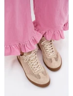 Kožené semišové dámské tenisky s síťovinou Zazoo N1142 Béžové