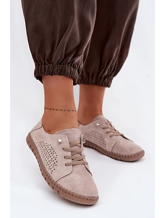 Dámske vetrané semišové čižmy Beige Feliva