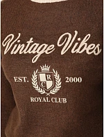 Dámsky sveter s potlačou Vintage Vibes v čokoládovej farbe FashionStreet MY2633 Dámsky sveter s potlačou Vintage Vibes v čokoládovej farbe FashionStreet MY2633