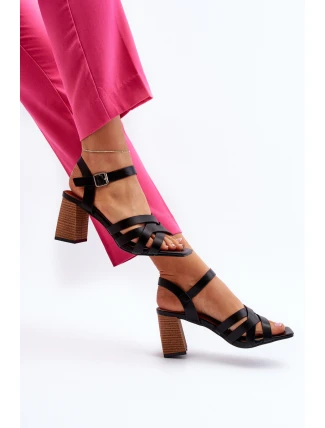 Sandały Damskie Na Słupku Czarne Opifiana