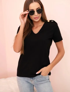 Dámska bavlnená blúzka s véčkovým výstrihom a krátkymi rukávmi čierna