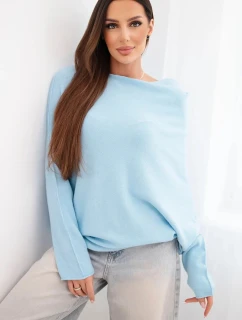 Dámsky asymetrický viskózový sveter batwing modrý