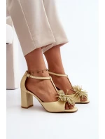 Sandały Skórzane Na Słupku Z Ozdobą Laura Messi 2758 Beżowe