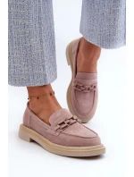 Mokasyny Damskie Zamszowe Na Płaskim Obcasie Z Ozdobą D&A TW101 Brudny Róż