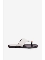 Dámské ploché eko kožené pantofle se zlatým detailem Bílá Lavessa