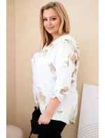 Dámska blúzka z viskózy v nadmernej veľkosti s kapucňou a kvetinovým vzorom biela