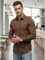 Pánska elegantná hladká hnedá košeľa SLIM FIT FashionStreet DX2593