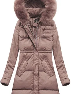 Dámska dlhá zimná bunda s kapucňou Old Pink (7752)