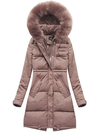 Dámska dlhá zimná bunda s kapucňou Old Pink (7752) Dámska dlhá zimná bunda s kapucňou Old Pink (7752)