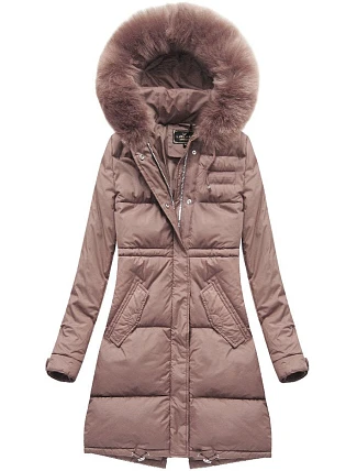 Dámska dlhá zimná bunda s kapucňou Old Pink (7752) Dámska dlhá zimná bunda s kapucňou Old Pink (7752)