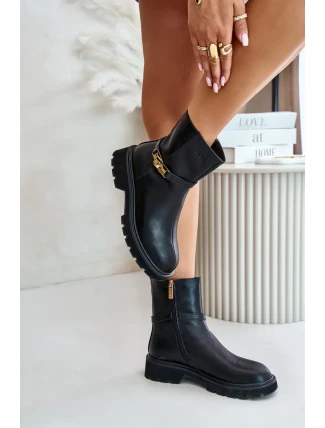 Dámske kožené členkové topánky s remienkom zateplené GOE Black