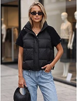 Krátka dámska prešívaná perová vesta, čierna, FashionStreet TY5925 Krátka dámska prešívaná perová vesta, čierna, FashionStreet TY5925