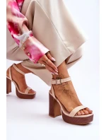 Skórzane Sandały Na Masywnej Platformie Beżowe Marina