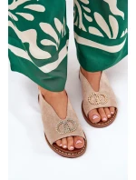 Sandały Damskie Z Ozdobą Na Płaskim Obcasie Eko Zamszowe Beżowe Ralisses