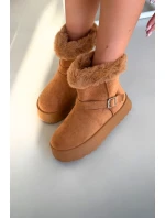 Ženské sněhule na platformě s přezkou a kožešinou Camel Jesella