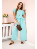 Viskózový set plisovaná blúzka + nohavice mätová Viskózový set plisovaná blúzka + nohavice mätová