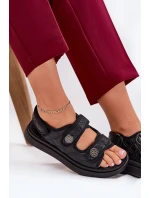 Damskie Sandały Z Ozdobnymi Detalami Na Rzepy Czarne Zoliner
