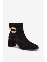 Botki Damskie Na Słupku Ze Złotą Klamrą Czarne Calissa