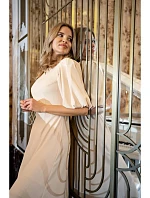 Dámske šaty s nafúknutými rukávmi S400 v krémovej farbe – Stylove Dámske šaty s nafúknutými rukávmi S400 v krémovej farbe – Stylove
