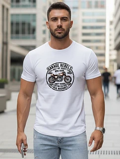 Pánske bavlnené tričko s motorkárskou potlačou biele FashionStreet NX5007R