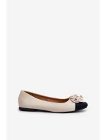 Baleriny Damskie Eko Skórzane Z Ozdobnym Detalem Beżowe Divinella