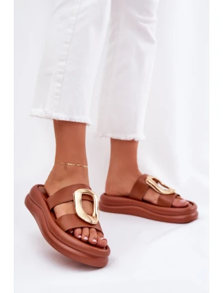 Klapki Damskie Na Platformie Ze Złotym Detalem Camel Ularinea