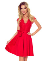 ANNA - Červené dámske šaty s dekoltom a čipkou 242-4