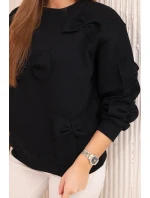 Zateplená mikina so sťahovacím lemom a ozdobnými mašľami čierna