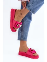 Damskie Klapki Z Kokardą i Misiem Fuksja Katterina